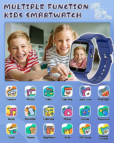 Dolwenqi Kids Smart Watch Boys Toys Age 5-12, 26 Puzzle Games Habit Clock Camera Music Player Flashlight Pedometer 12/24 hr Watches for Kids Birthday Gifts for 6 7 8 9 10 Year Old Boys Girls