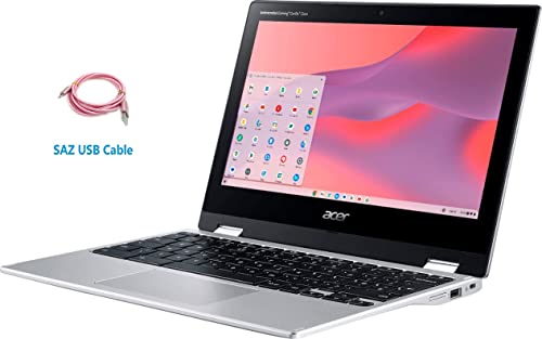 Acer Chromebook Spin 311 Convertible 2-in-1 Laptop, 11.6'' HD IPS Touch Screen, MediaTek MT8183C 8-Core Processor, 4GB RAM, 64GB eMMC, Webcam, 10-Hour Bettary, Chrome OS, Pure Silver/Saz USB Cable