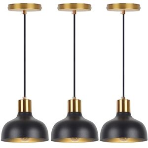 sanoni 3 pack pendant lights kitchen island (3 bulbs included), black matte pendant light e26 base, farmhouse dome metal hanging pendant light fixtures for kitchen island, dining room and bedroom