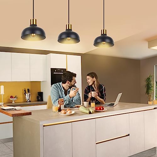 sanoni 3 Pack Pendant Lights Kitchen Island (3 Bulbs Included), Black Matte Pendant Light E26 Base, Farmhouse Dome Metal Hanging Pendant Light Fixtures for Kitchen Island, Dining Room and Bedroom