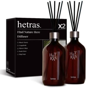 hetras premium reed diffuser: set of 2 x 16.9oz (1,000 ml) large capacity | fragrance oil diffuser & sticks for home decor & office decor & bathroom decor - gifts for loved one (hug soap)