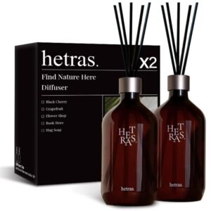 hetras Premium Reed Diffuser: Set of 2 x 16.9oz (1,000 ml) Large Capacity | Fragrance Oil Diffuser & Sticks for Home Decor & Office Decor & Bathroom Decor - Gifts for Loved one (Hug Soap)