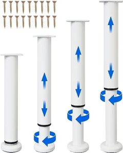 olldag 4 pcs adjustable furniture legs 10-17 inch for bed frame, metal adjustable height support legs for bed/sofa/cabinet/couch/dresser/table -heavy bed replacement legs (white)