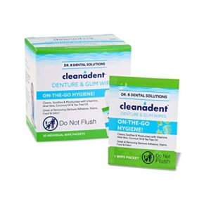 dr. b dental solutions cleanadent dental wipes, denture cleaner removes adhesives, food, stains, and odor 30 count pack of 2