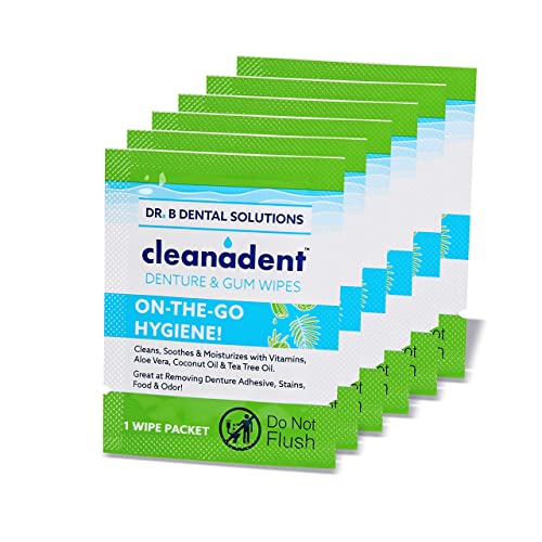 Dr. B Dental Solutions Cleanadent Dental Wipes, Denture Cleaner Removes Adhesives, Food, Stains, and Odor 30 Count Pack of 2