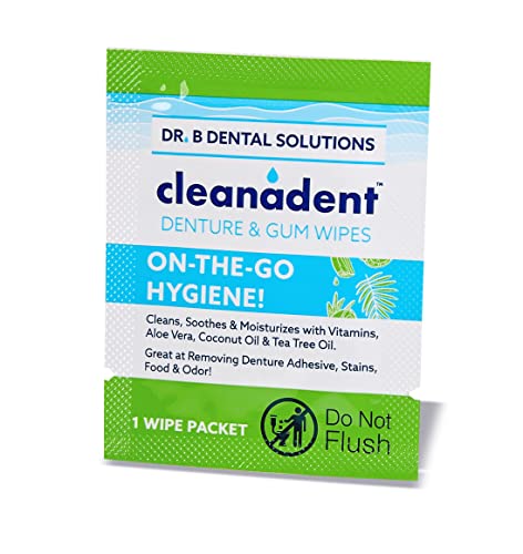 Dr. B Dental Solutions Cleanadent Dental Wipes, Denture Cleaner Removes Adhesives, Food, Stains, and Odor 30 Count Pack of 2