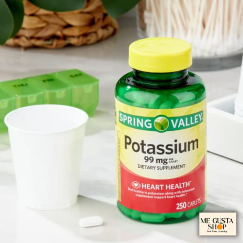 Spring Valley Potassium Caplets 99 mg Dietary Supplement, 250 Count + Me Gustas Sticker (Pack 01)