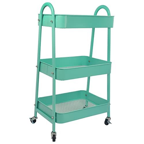 3 Tier Rolling Craft Cart Slim Rolling Storage Cart with Wheels Bathroom Organizer Storage Metal Rolling Utility Cart Mobile Shelving Unit for Kitchen Bathroom Laundry Places (Blue)