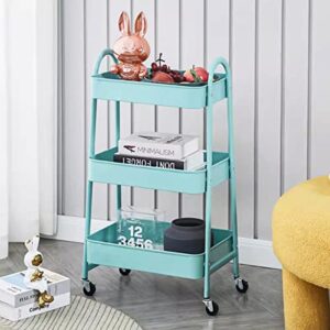 3 Tier Rolling Craft Cart Slim Rolling Storage Cart with Wheels Bathroom Organizer Storage Metal Rolling Utility Cart Mobile Shelving Unit for Kitchen Bathroom Laundry Places (Blue)