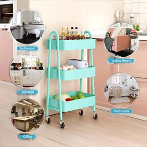 3 Tier Rolling Craft Cart Slim Rolling Storage Cart with Wheels Bathroom Organizer Storage Metal Rolling Utility Cart Mobile Shelving Unit for Kitchen Bathroom Laundry Places (Blue)