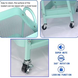 3 Tier Rolling Craft Cart Slim Rolling Storage Cart with Wheels Bathroom Organizer Storage Metal Rolling Utility Cart Mobile Shelving Unit for Kitchen Bathroom Laundry Places (Blue)