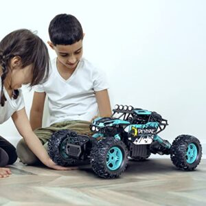 croboll 1:12 large remote control car for boys kids with lifting function,4wd rc cars electric monster truck toy gifts 4x4 off-road rc rock crawler 2.4ghz all terrain rc truck with 2 batteries(cyan)