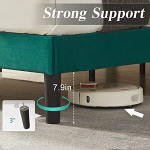 VECELO Full Bed Frames, Upholstered Platform Bedframe, Adjustable Headboard, Wood Slat Support, No Box Spring Needed, Easy Assembly, Dark Green