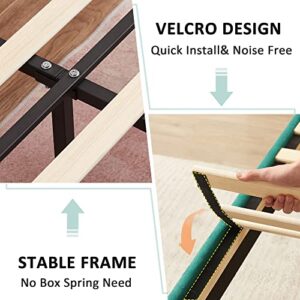 VECELO Full Bed Frames, Upholstered Platform Bedframe, Adjustable Headboard, Wood Slat Support, No Box Spring Needed, Easy Assembly, Dark Green