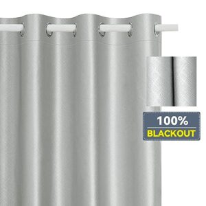 silver 100% blackout curtains for bedroom, 3 thick layers thermal insulated black out window curtains, full room darkening noise reducing grommet curtains with black liner (52 x 63 inch, 2 panels)