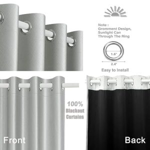 Silver 100% Blackout Curtains for Bedroom, 3 Thick Layers Thermal Insulated Black Out Window Curtains, Full Room Darkening Noise Reducing Grommet Curtains with Black Liner (52 x 63 Inch, 2 Panels)