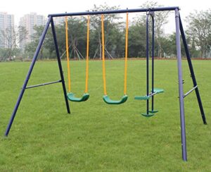 metal swing set outdoor with glider for kids, 2 seats and 1 swing glider, ages 3-8, hold up to 440lbs