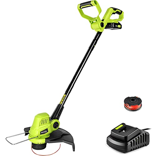 SnapFresh Battery Operated Lawn Trimmer, 20V Line String Trimmer with 13 ft 0.065” Trimmer Line Replacement Spools, 2.0Ah Battery, Fast Charger (Cordless String Trimmer)