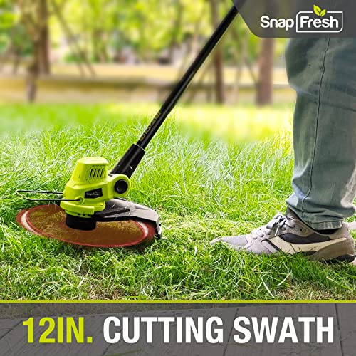 SnapFresh Battery Operated Lawn Trimmer, 20V Line String Trimmer with 13 ft 0.065” Trimmer Line Replacement Spools, 2.0Ah Battery, Fast Charger (Cordless String Trimmer)