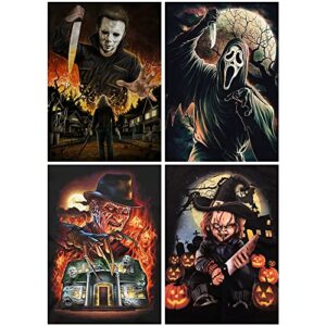 4 pack halloween paint by numbers for adults,terror acrylic oil painting kits,horror paint by number kits on canvas, diy oil paintings supplies for kids beginners arts and crafts home decor 12" x 16"