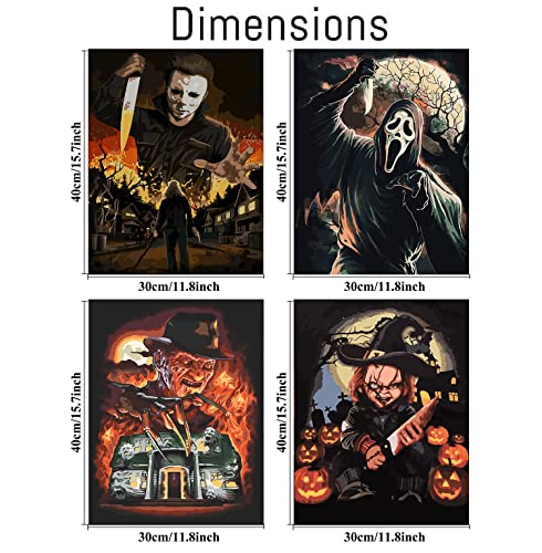 4 Pack Halloween Paint by Numbers for Adults,Terror Acrylic Oil Painting Kits,Horror Paint by Number Kits on Canvas, DIY Oil Paintings Supplies for Kids Beginners Arts and Crafts Home Decor 12" x 16"