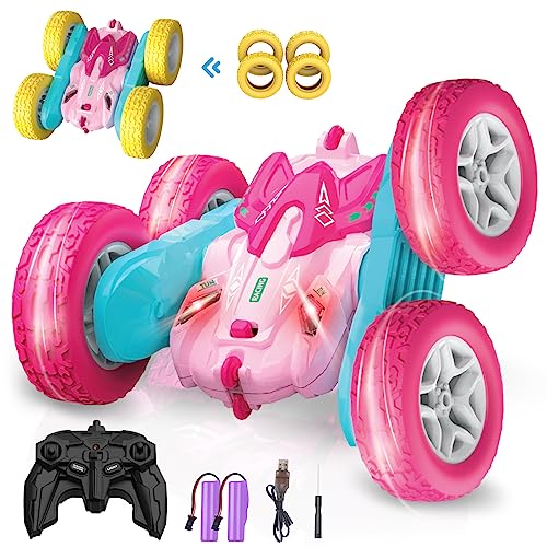 seveclotree Remote Control Car for Kids,360°Rotating Double Sided RC Cars,4WD 2.4Ghz Stunt Car Toys with Headlights,Birthday Gifts Toys for 6+ Year Old Boys and Girls…