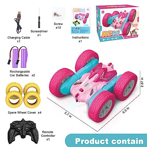 seveclotree Remote Control Car for Kids,360°Rotating Double Sided RC Cars,4WD 2.4Ghz Stunt Car Toys with Headlights,Birthday Gifts Toys for 6+ Year Old Boys and Girls…