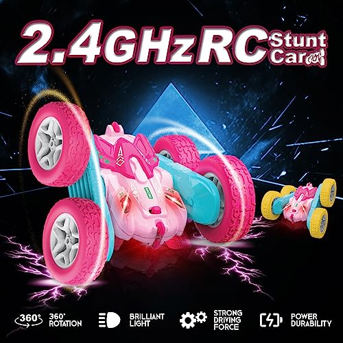 seveclotree Remote Control Car for Kids,360°Rotating Double Sided RC Cars,4WD 2.4Ghz Stunt Car Toys with Headlights,Birthday Gifts Toys for 6+ Year Old Boys and Girls…