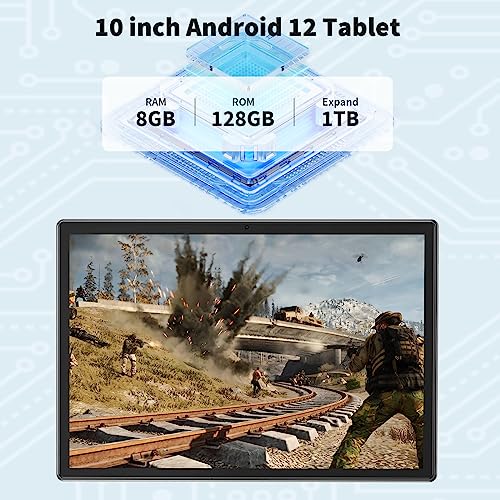 Android Tablet, 10 Inch Android 12 Tablet, 8GB RAM 128GB ROM, 1TB Expand, Android Tablet with 5G WiFi, 4G/LTE, 8000 mAh Battery, Bluetooth 5.0, FHD IPS Touch Screen, Dual Camera, GPS, GMS Certified