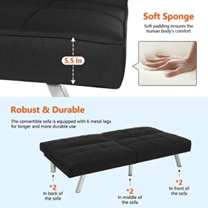 FDW Couch Convertible Sofa Beds for Living, Apartment, Dorm Room, Ideal for Small Spaces, Black
