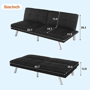 FDW Couch Convertible Sofa Beds for Living, Apartment, Dorm Room, Ideal for Small Spaces, Black