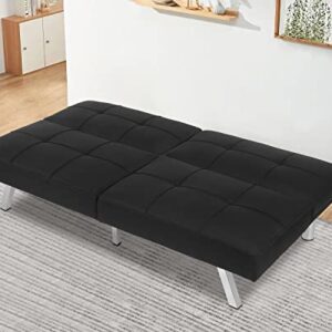 FDW Couch Convertible Sofa Beds for Living, Apartment, Dorm Room, Ideal for Small Spaces, Black