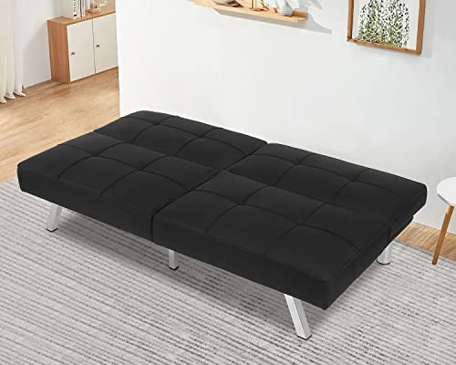 FDW Couch Convertible Sofa Beds for Living, Apartment, Dorm Room, Ideal for Small Spaces, Black