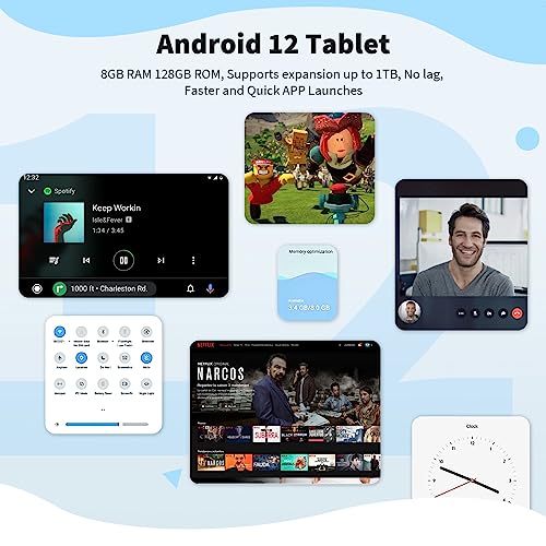 Android Tablet, 10 Inch Android 12 Tablet, 8GB RAM 128GB ROM, 1TB Expand, Android Tablet with 5G WiFi, 4G/LTE, 8000 mAh Battery, Dual Camera, Bluetooth 5.0, FHD IPS Touch Screen, GPS, GMS Certified