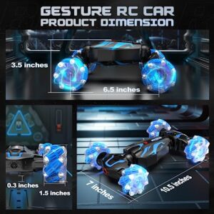 BEZGAR Remote Control Car - Gesture RC Car with Lighting, Sound & Smoke Effects, 2.4Ghz Hand Controlled RC Stunt Car for Kids, Indoor/Outdoor Rechargeable Toy Cars Birthday Gifts for Boys & Girls-Blue