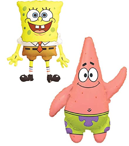 Toyland® Pack Of 2 - Spongebob Squarepants and Patrick Star Foil Balloons - 1 x 29 Inch Spongebob & 1 x 36 Inch Patrick Shaped Character Foil Balloons