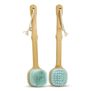 two-in-one silicone bath scrub brush soft dual-sided back scrubber body brush with long handle for wet dry brushing for men and women