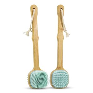 Two-In-One Silicone Bath Scrub Brush Soft Dual-Sided Back Scrubber Body Brush with Long Handle for Wet Dry Brushing for Men and Women