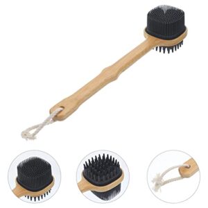 Two-In-One Silicone Bath Scrub Brush Soft Dual-Sided Back Scrubber Body Brush with Long Handle for Wet Dry Brushing for Men and Women
