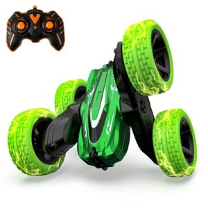 sharkool remote control car | 2.4ghz mini rc cars with rechargeable battery, 360° flips rotating double side stunt car | electric toy cars for kids | birthday gift for boys & girls-green