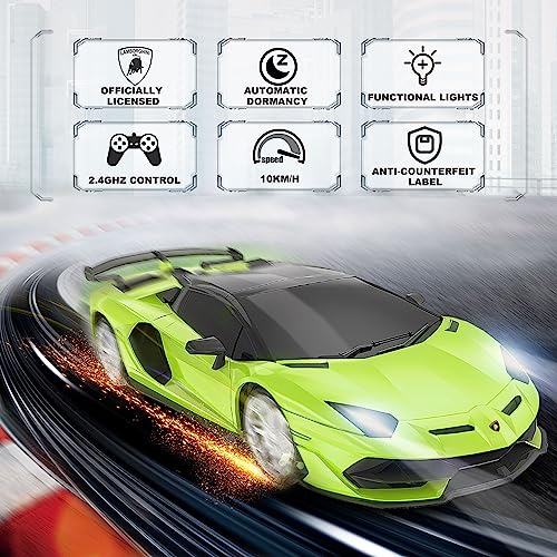 Lamborghini Remote Control Car 2.4Ghz, AEROQUEST Officially Licensed 1:24 Lambo SVJ Electric Sport Racing Hobby Toy Car for 3 4 5 6+ Years Old Boys Grils Birthday Gift, Green