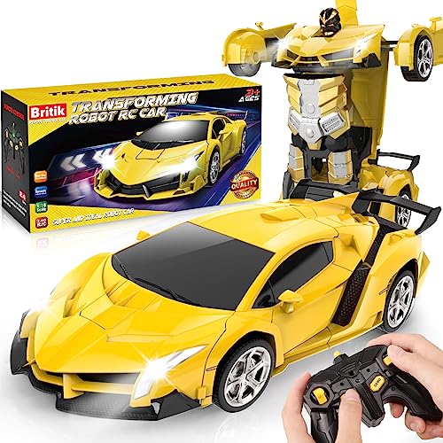 Britik Transform Remote Control Car - RC Cars, One-Button Transforming, 360° Rotation Drifting, 2.4Ghz 1:18 Scale, Gift Kids Aged 4-6 Year Old Boys/Girls