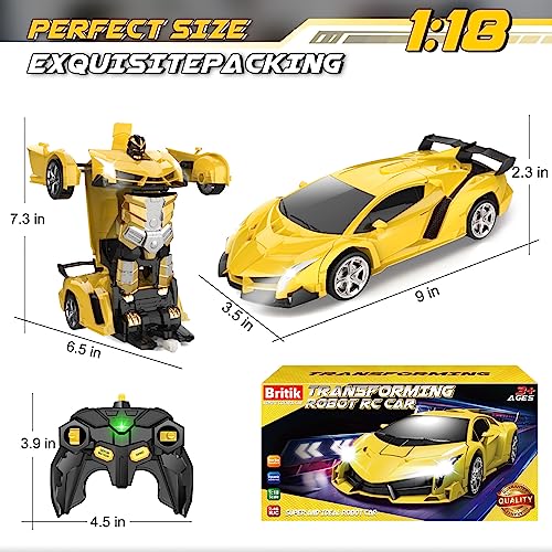 Britik Transform Remote Control Car - RC Cars, One-Button Transforming, 360° Rotation Drifting, 2.4Ghz 1:18 Scale, Gift Kids Aged 4-6 Year Old Boys/Girls