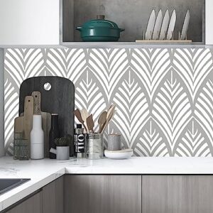 Yun-aeon Modern Silver Leaf Peel and Stick Wallpaper Contact Paper 17.7“ X 120“ Geometric Silver Boho Print Wallpaper Peel and Stick Self Adhesive Wallpaper Removable Wallpaper