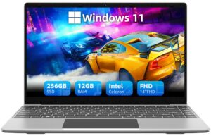 jumper laptop 14 inch, 12gb ddr4 256gb ssd, intel celeron quad core cpu, lightweight computer with fhd 1080p display, windows 11 laptops, dual-band wifi, dual speakers, 35520mwh battery, type-c.