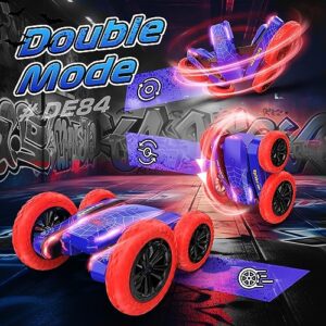 DEERC Spider Remote Control Car - Double Sided Mini RC Stunt Car, 360°Rotating 4WD Off-Road RC Cars with Headlights 2.4Ghz Indoor/Outdoor Rechargeable Toy Car for Boys Age 4-7 8-12 Birthday Xmas Gift