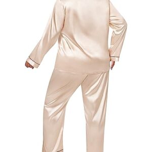 SWOMOG Women Plus Size Long Sleeve Pajamas Silk Satin Womens Pajama Sets Button Down Sleepwear Top Pj Loungewear with Pockets Champagne