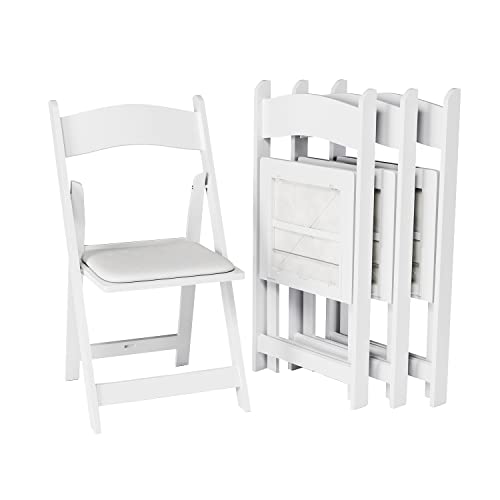 White Resin Stackable Folding Chair - Comfortable White Foldable Chair - Folding Chairs with Padded Seats - Indoor/Outdoor Folding Chairs for Events - Lightweight Foldable Chairs (Set of 4 Pack)