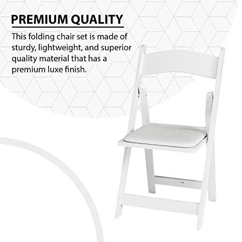 White Resin Stackable Folding Chair - Comfortable White Foldable Chair - Folding Chairs with Padded Seats - Indoor/Outdoor Folding Chairs for Events - Lightweight Foldable Chairs (Set of 4 Pack)