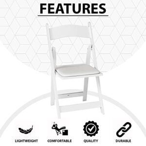White Resin Stackable Folding Chair - Comfortable White Foldable Chair - Folding Chairs with Padded Seats - Indoor/Outdoor Folding Chairs for Events - Lightweight Foldable Chairs (Set of 4 Pack)